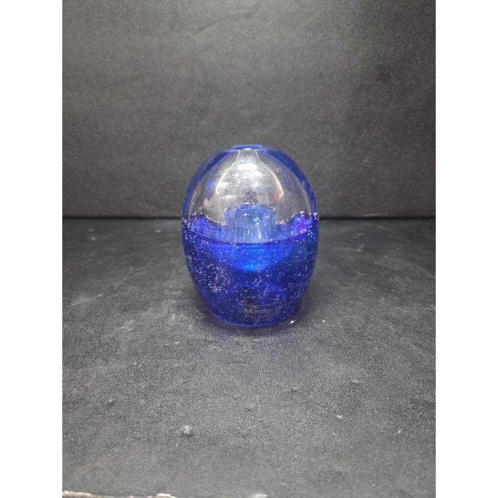 Glass Paperweight Oil Lamp Blue With Bubbles POLAND